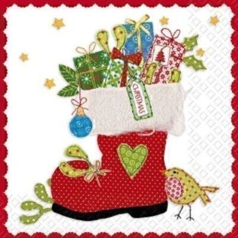 Christmas Napkins Santa Boot Stenzel Napkins by Stewo